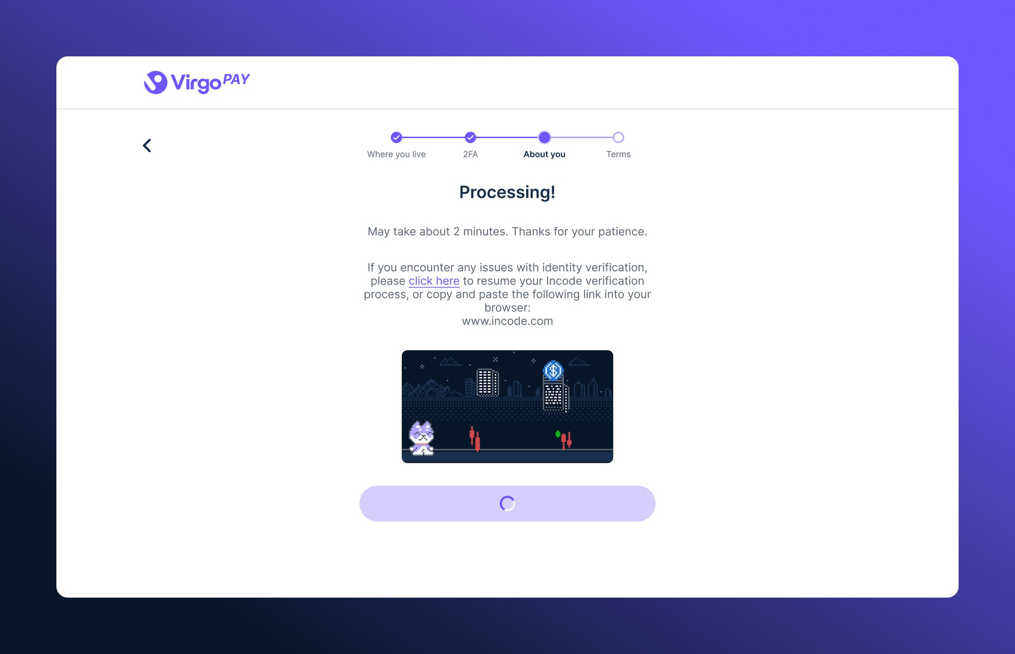 VirgoPAY consumer product — onboarding, confirm your personal information
